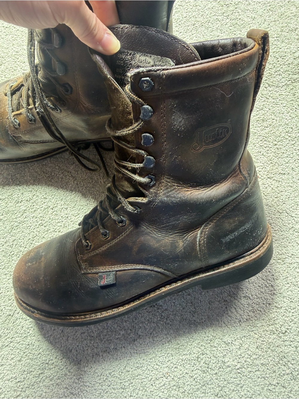Justin safety toe electrical hazard men’s lace up boots sz 11D